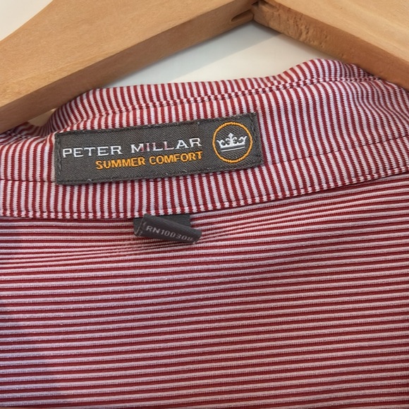 Peter Millar Summer Comfort Red and White Stripe Polo Golf - Picture 3 of 8